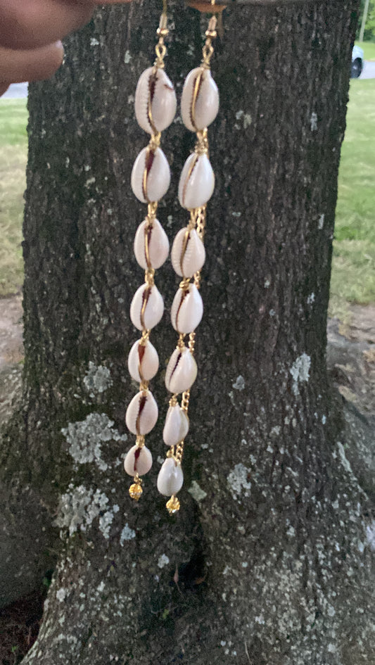 7 Strand Cowrie Earrings